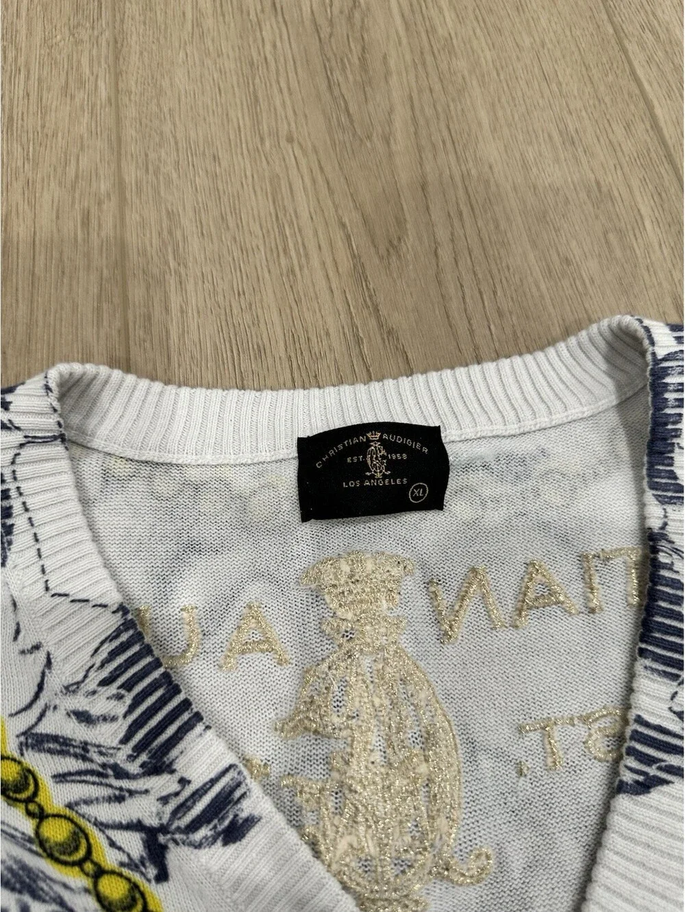 NWT Christian Audigier V Neck All Over Print Knit Vest Size XL